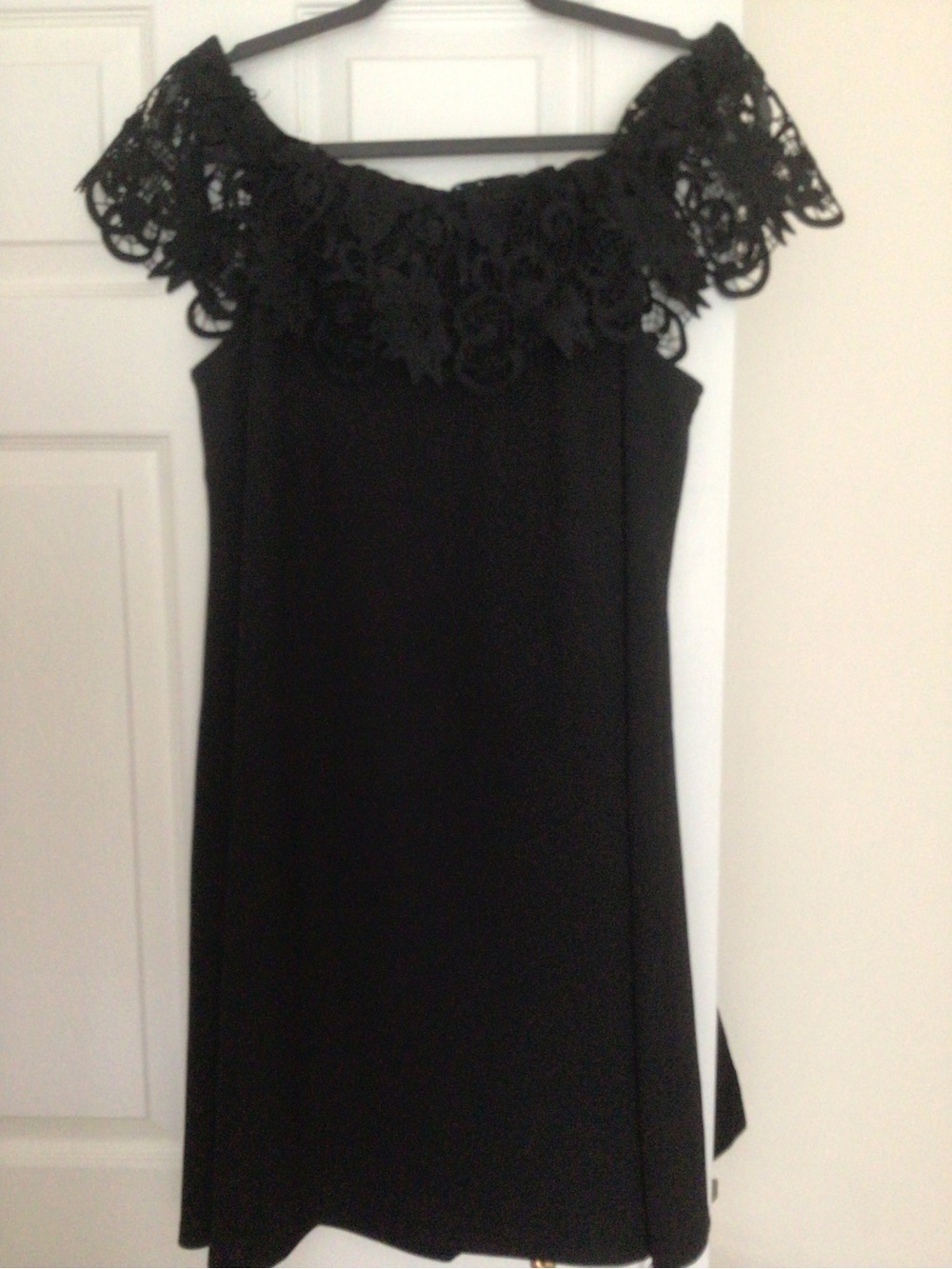 MARINA BLACK OFF THE SHOULDER WITH LACE CROCHET NECKLINE TRIM- SZ 16